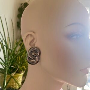 NWT Vintage MONET Gunmetal Tone Earrings with Industrial Design, Pierced